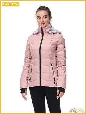Women's Mid-Weight Down Puffer Jacket Removable Faux-Fur Hood Winter Coat